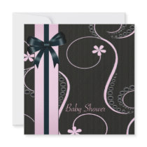 Pink Black Swirl Baby Girl Shower Personalized Invitation
