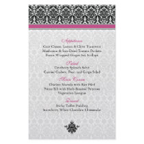 Pink, Black, White Damask Menu Card