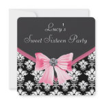 Pink Black White Damask Sweet 16 Party Personalized Invitation