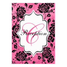 Pink Black White Floral Damask Enclosure Card Business Card Template