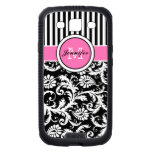 Pink Black White Floral Stripes Galaxy S III case