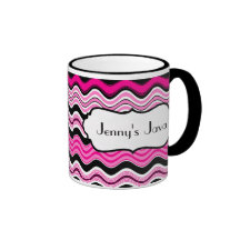 Pink, Black, White Wavy Stripes Personalised Mug