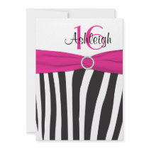Pink, Black, White Zebra 16th Birthday Invitation