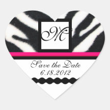 PINK BLACK WHITE ZEBRA FUR MONOGRAM ,Save The Date Sticker