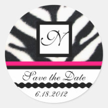PINK BLACK WHITE ZEBRA FUR MONOGRAM ,Save The Date Stickers