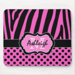 Pink, Black, White Zebra Stripe & Dots Mousepad