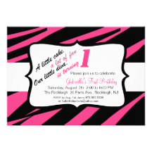Pink & Black Zebra Girls First Birthday Invite