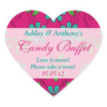 Pink Blue Abstract Daisy Floral Heart Candy Buffet Heart Sticker