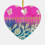 Pink Blue and Gold Sari Art Christmas Ornament