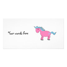 Pink blue horse with blue hearts customised photo card
