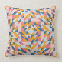 Pink Blue Yellow Triangle Pattern Throw Pillow