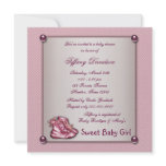 Pink Booties Vintage Pink Baby Girl Shower invitations