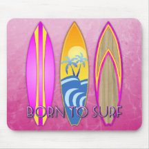 Pink Born To Surf Mouse Pad