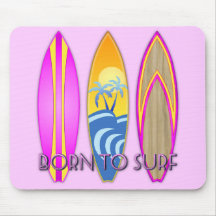 Pink Born To Surf Mouse Pads