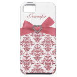 Pink Bow White Damask & Print Jewels iPhone Case