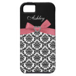 Pink Bow with Damask and First Name iPhone Case