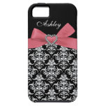 Pink Bow with Damask and First Name iPhone Case