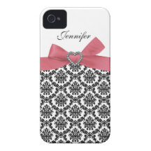 Pink Bow with White Damask iPhone Case iPhone 4 Case-Mate Cases