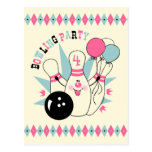 Pink Bowling Pin Birthday Postcard Invitation
