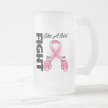 Pink Boxing Ribbon Fight Like A Girl Breast Cancer Mugs