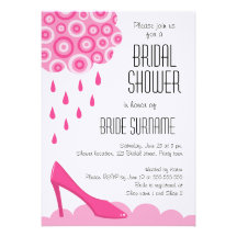 Pink bridal shower invite with high heel shoe
