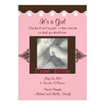 pink,brown,baby,Birth announcment,cute,sweet Custom Announcement