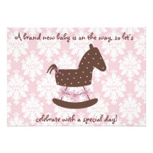 Pink & Brown Baby Shower Invitation-Damask