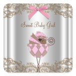 Pink Brown Carriage Baby Shower Label stickers