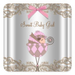 Pink Brown Carriage Baby Shower Label stickers