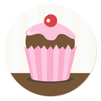 Pink brown cupcakes girls birthday envelope seals stickers