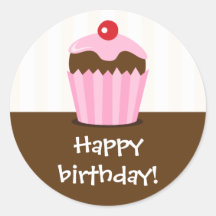 Pink brown cupcakes girls happy birthday stickers
