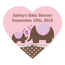 Pink & Brown Elephant Baby Shower Heart Sticker