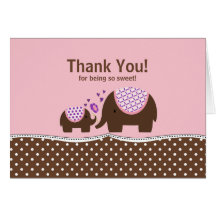 Pink & Brown Elephant Thank You Note Card