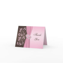 Pink, Brown Floral Joined Hearts Thank You Card 2