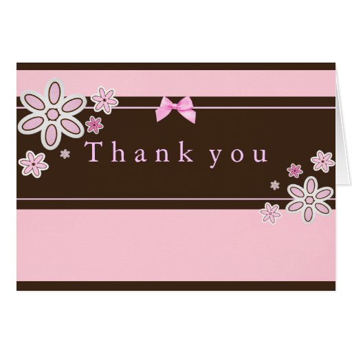 Pink & Brown Floral Modern Thank You Card