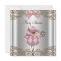 Pink Brown Lace Girl Baby Shower Personalised Announcements