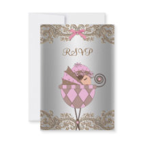 Pink Brown Lace Girl Baby Shower RSVP Custom Invite