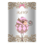 Pink Brown Lace Girl Baby Shower RSVP Custom Invite