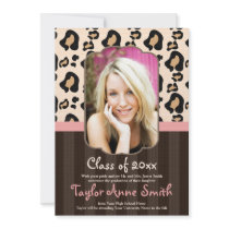 Pink Brown Leopard Print Graduation Photo Announce Personalised Announcement