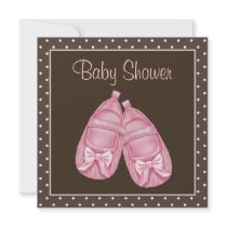 Pink Brown Satin Booties Baby Girl Shower Personalised Announcement