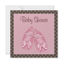 Pink Brown Satin Booties Baby Girl Shower Custom Announcements
