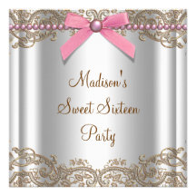 Pink Brown Sweet 16 Birthday Party Custom Invites
