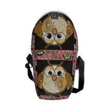 Pink brown Vintage Owl Ricksaw bag Messenger Bag