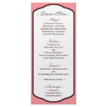 Pink Brown & White Wedding Reception Menus rack cards