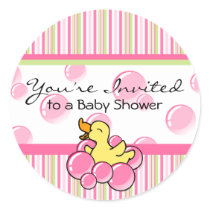Pink Bubble Ducky Baby Shower Stickers