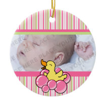 Pink Bubble Ducky Personalised Photo Ornament