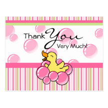 Pink Bubble Ducky Thank You Cards Postcards