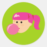 Pink Bubble Gum Girl Round Sticker