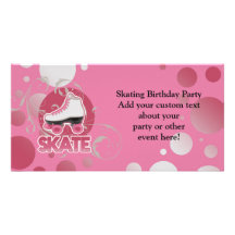 Pink Bubble Swirl Roller Skate, Skating Photo Greeting Card