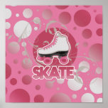 Pink Bubble Swirl Roller Skate, Skating Posters